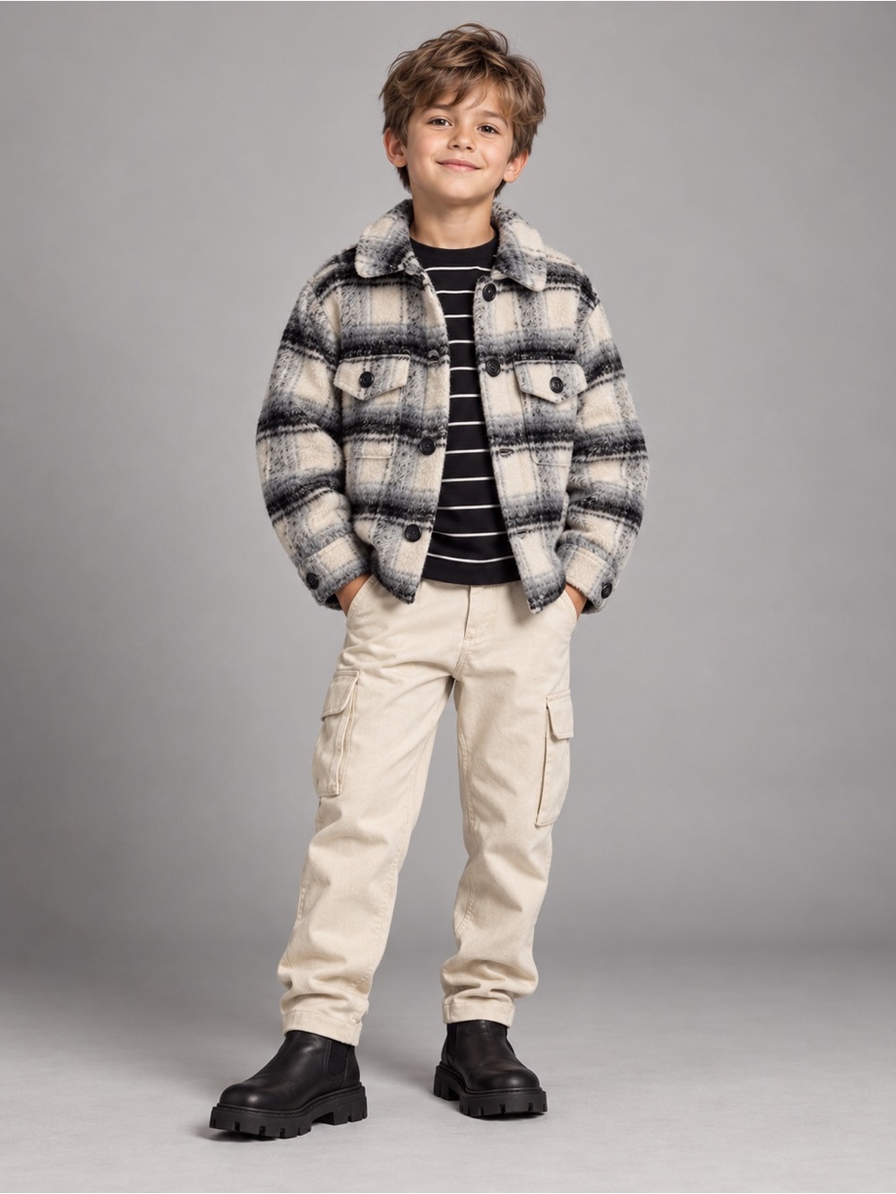NWT Gap Kids Boys Plaid Oversized Shacket Jacket Size S 6-7